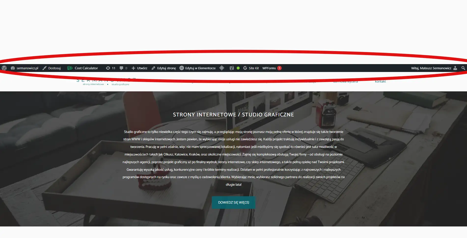 Top bar panelu administracyjnego